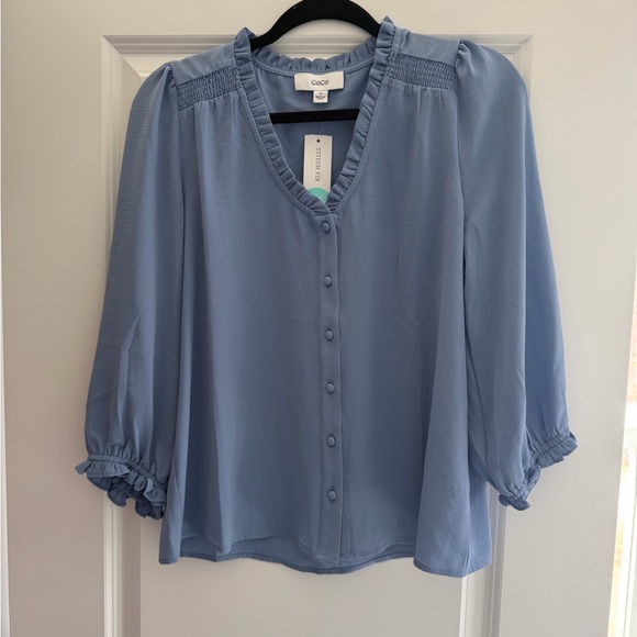 CeCe Blue Ruffle Button-Up Blouse - Picture 5 of 6